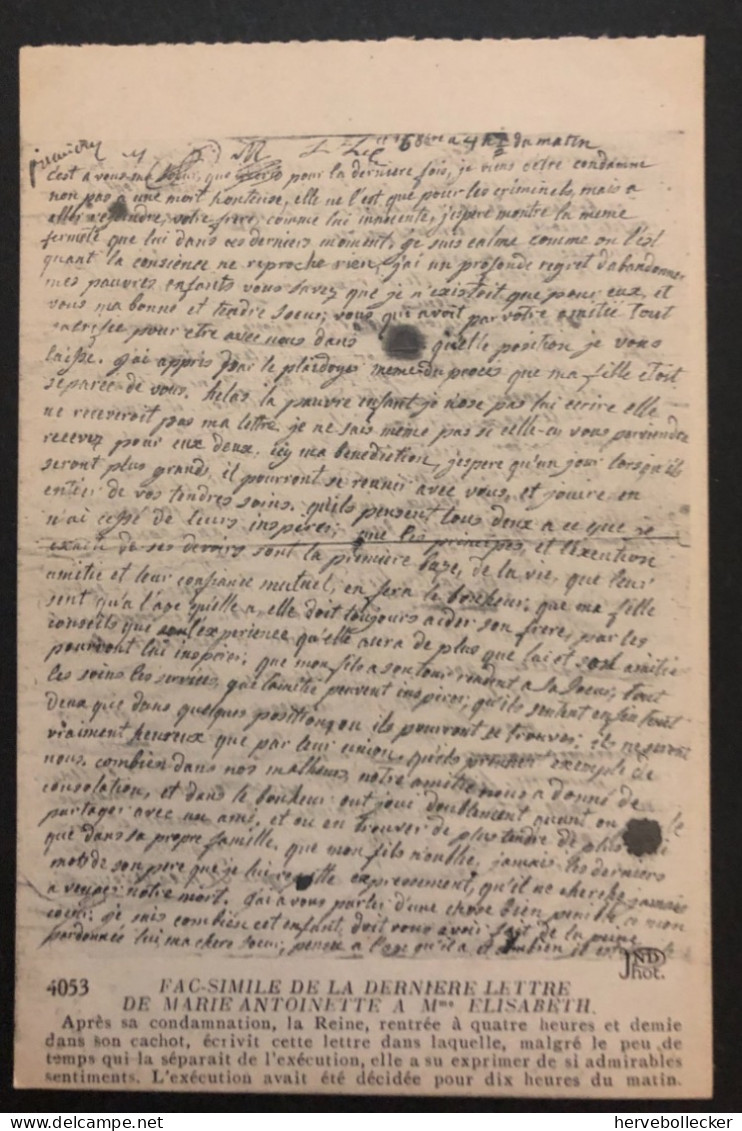 Paris - Marie Antoinette - Fac Similé De La Dernière Lettre à Mme Elisabeth - 75 - Other & Unclassified