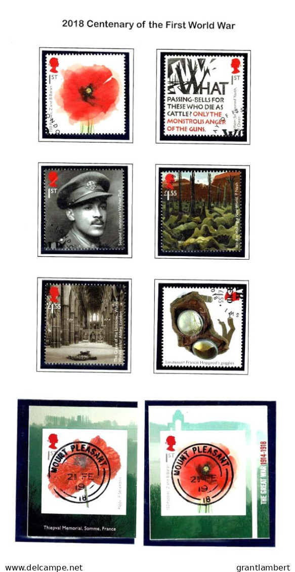 Great Britain 2018 Centenary Of World War I  Set Of 6 + Self-adhesives Used - See Notes - Usados