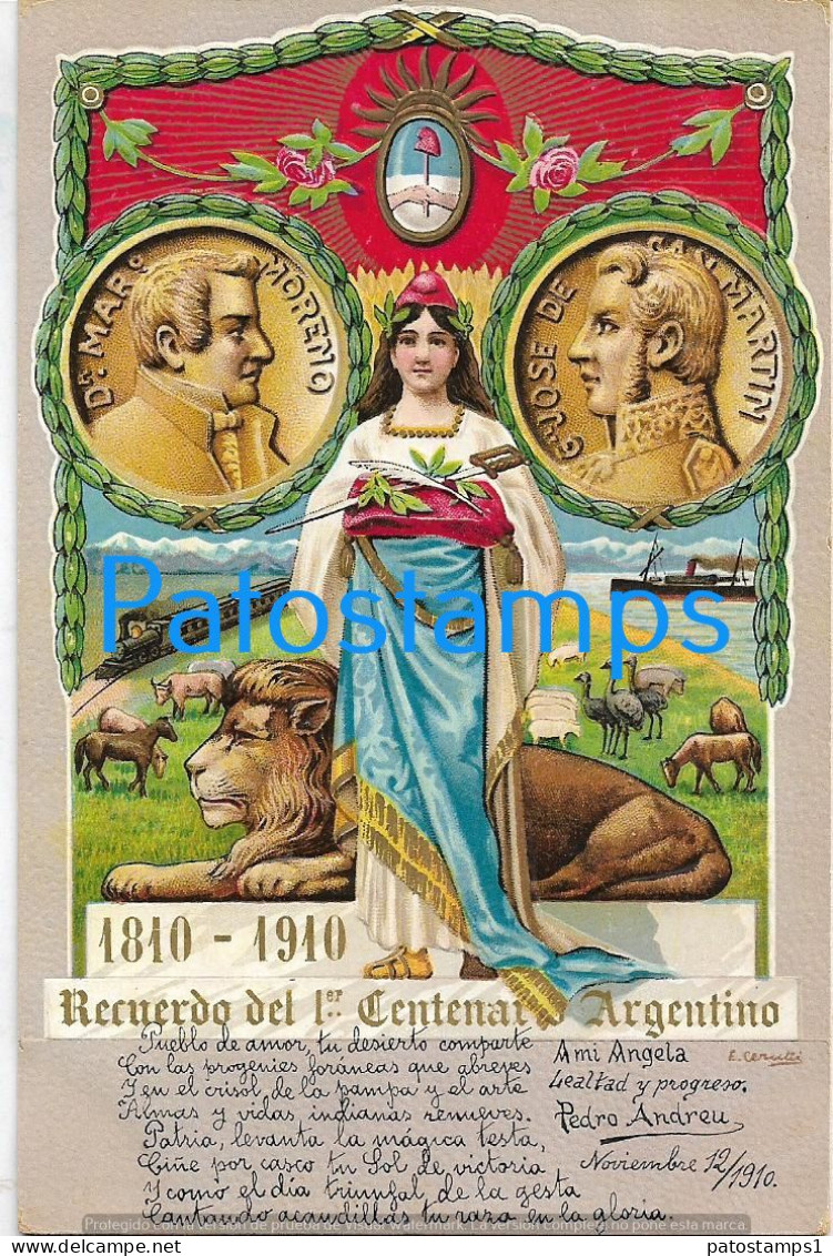 227221 ARGENTINA ART ARTE EMBOSSED 1º CENTENARIO CENTENARY PATRIOTIC HERALDRY POSTCARD - Argentina