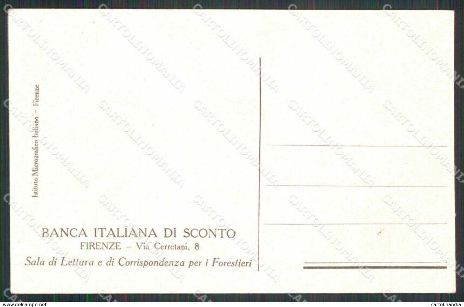 Firenze Città Banca Italiana Di Sconto Sala Lettura Forestieri Cartolina RB7524 - Firenze (Florence)