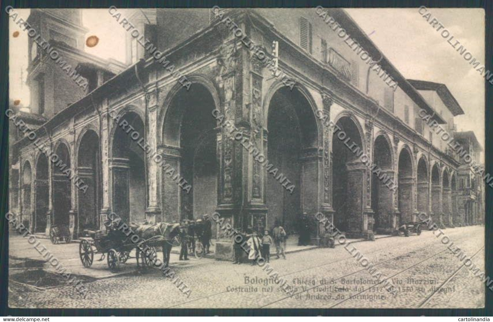 Bologna Città Calesse MACCHIE PIEGA Cartolina ZT1870 - Bologna