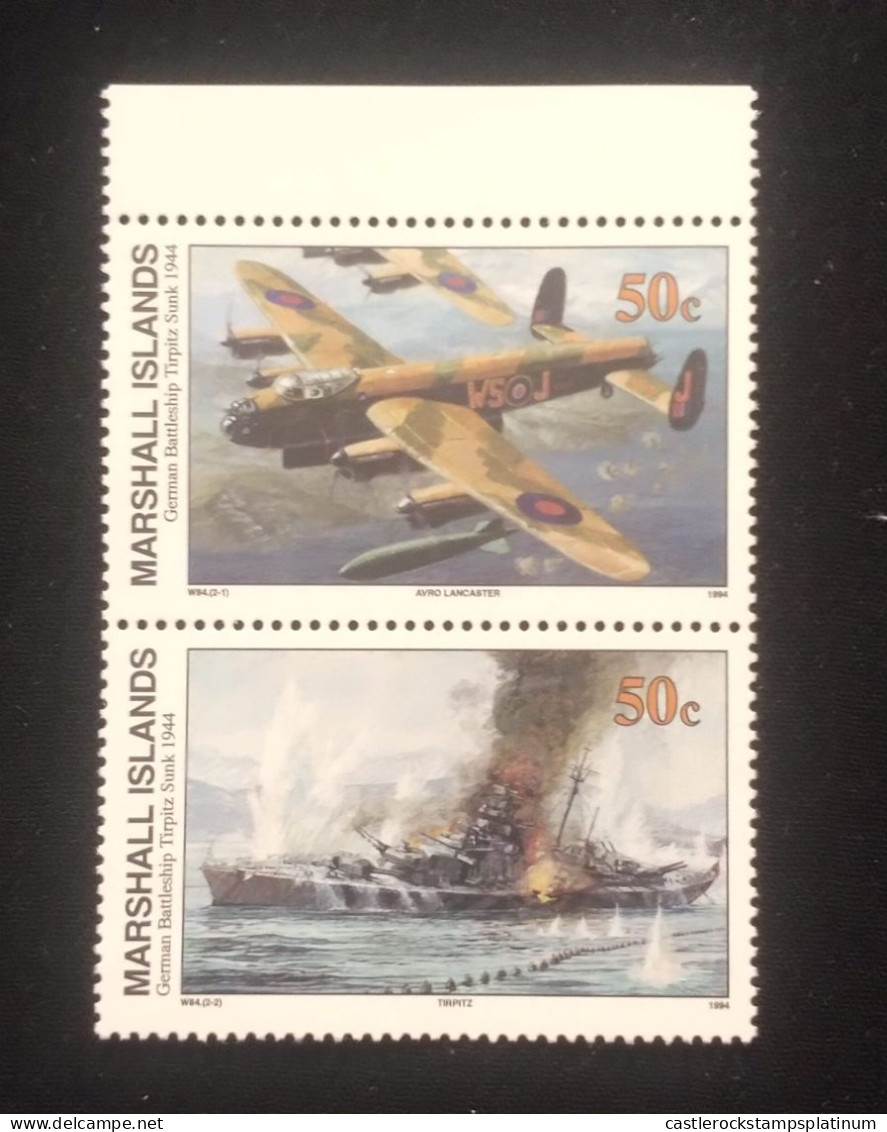 O) 1994 MARSHALL ISLANDS, GERMAN BATTLESHIP TIRPITZ SUNK, AVRO LANCASTER, TIRPITZ,  MNH - Islas Marshall