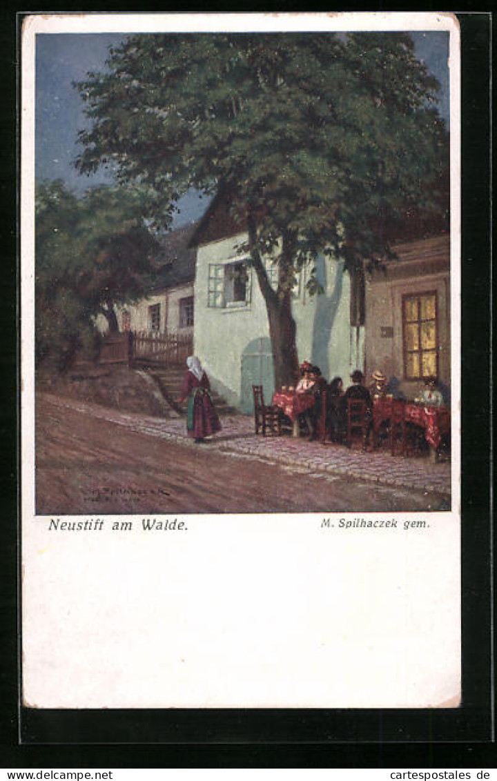 Künstler-AK Wien, Neustift, Gäste Vor Dem Haus  - Autres & Non Classés