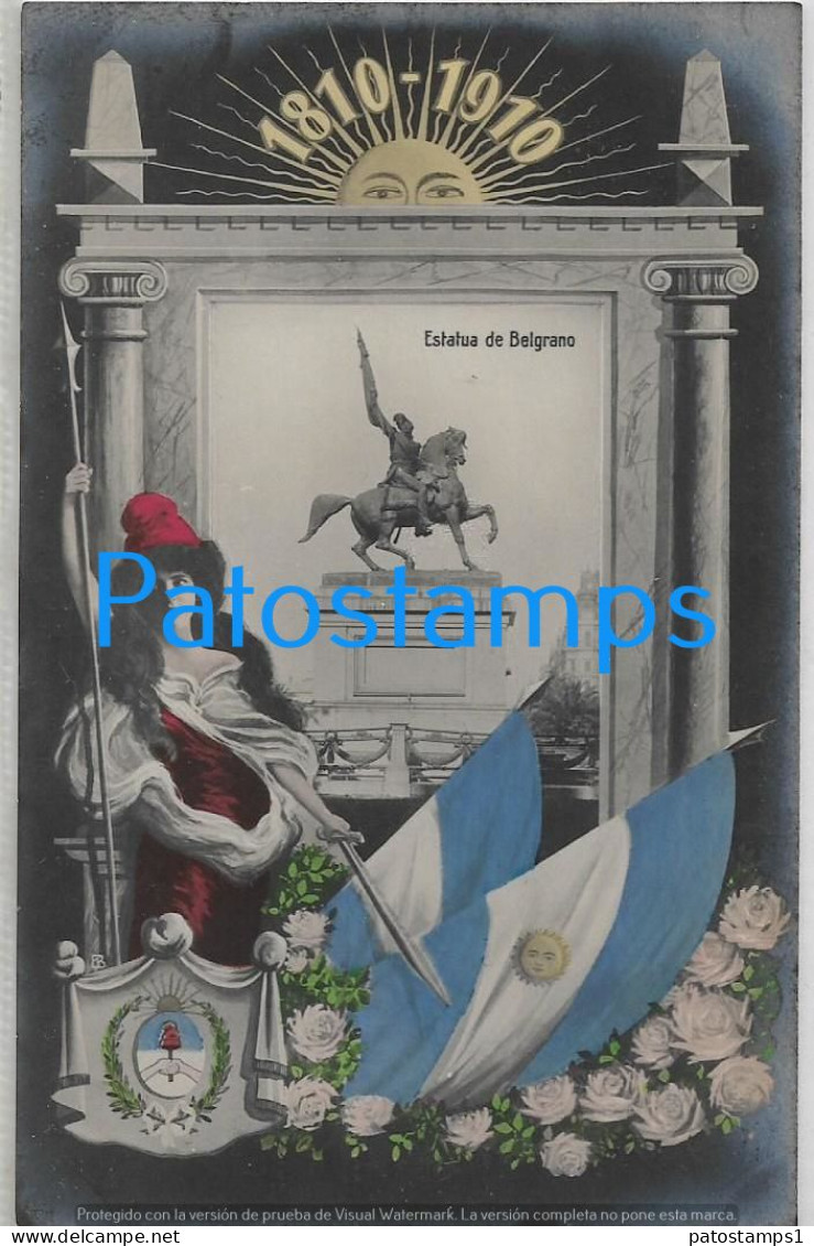 227239 ARGENTINA CENTENARY CENTENARIO PATROTIC HERALDRY FLAG ESTATUA DE BELGRANO POSTAL POSTCARD - Argentinië