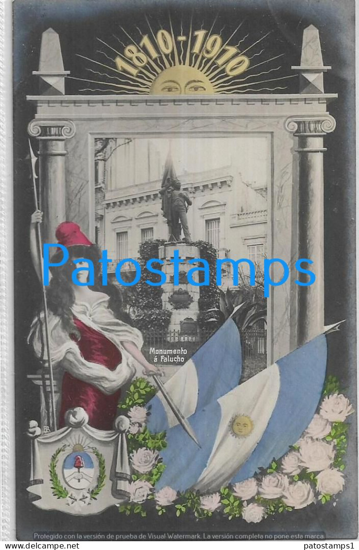 227240 ARGENTINA CENTENARY CENTENARIO PATROTIC HERALDRY FLAG MONUMENTO A FALUCHO POSTAL POSTCARD - Argentine