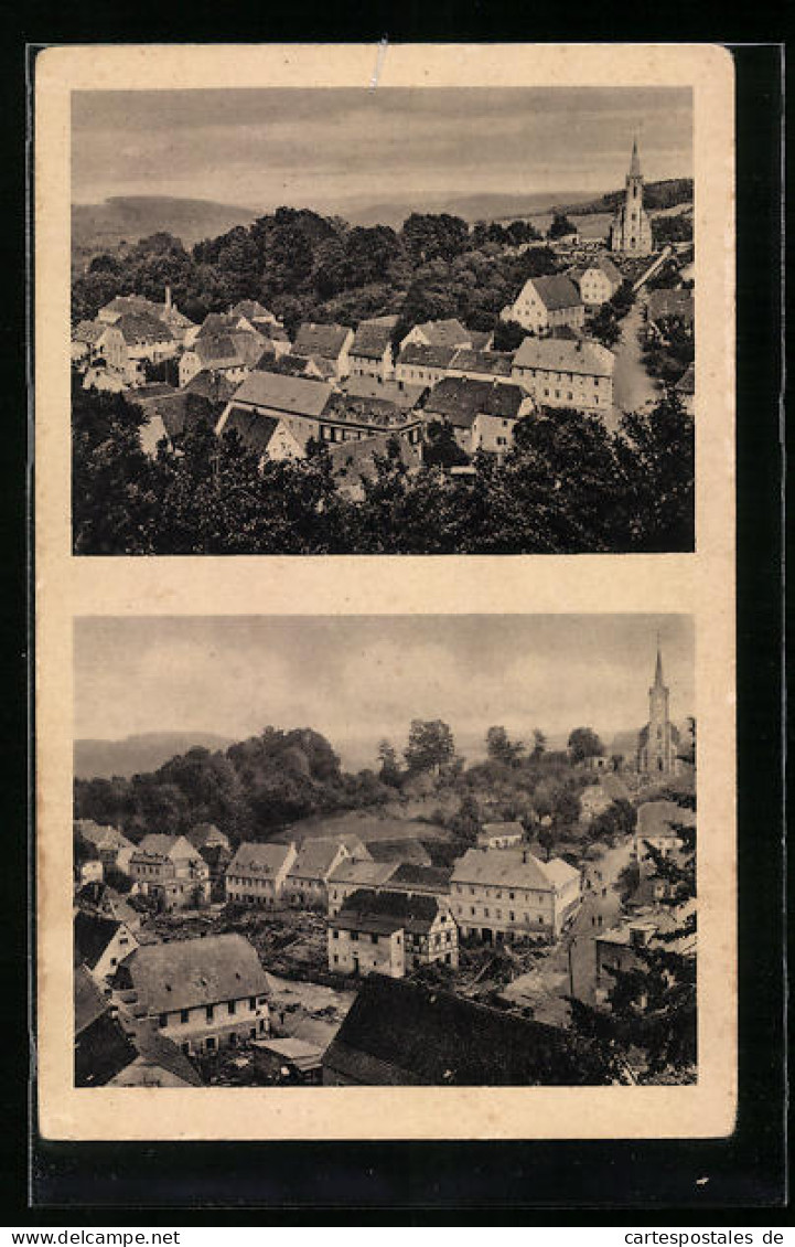 AK Bad Berggiesshübel Im Gottleubatal, Ortsansicht Vor Und Nach Der Katastrophe Am 8. /9. Juli 1927  - Floods