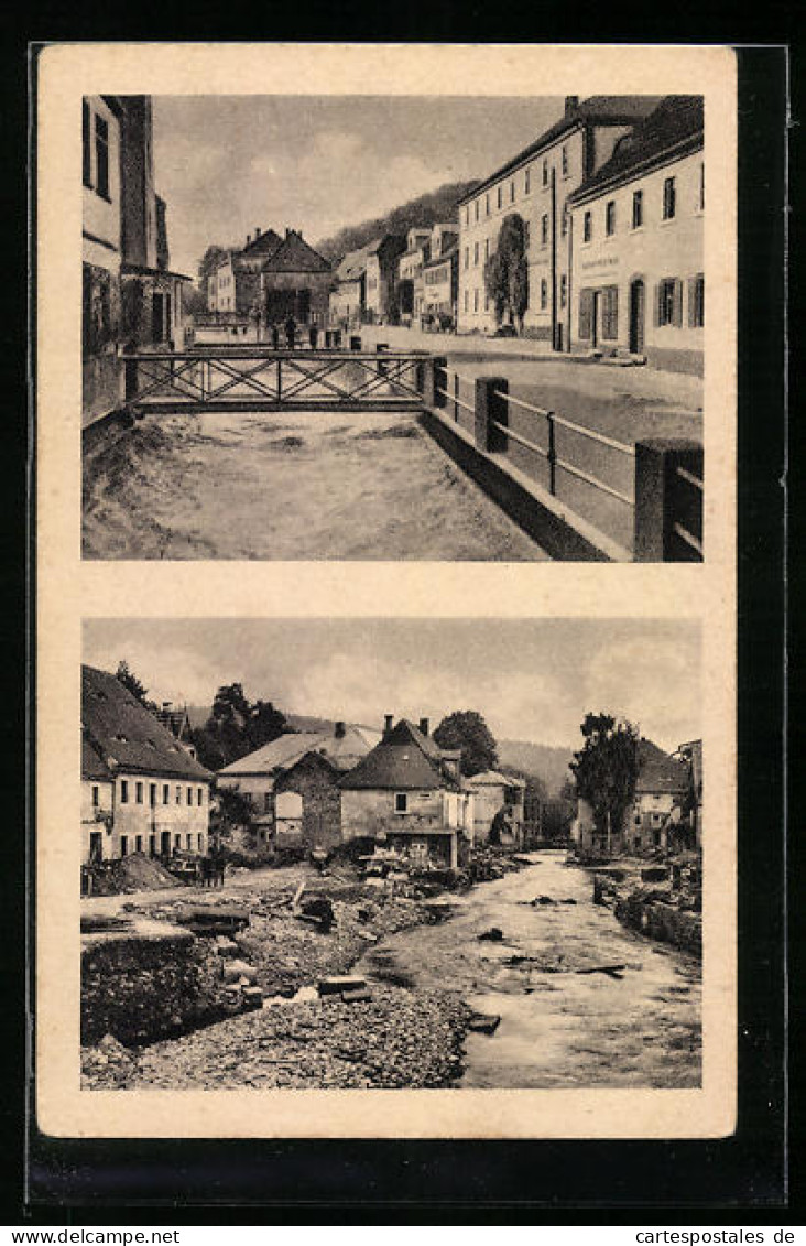 AK Bad Berggiesshübel, Unwetter Am 8. /9. Juli 1927, Hauptstrasse  - Überschwemmungen