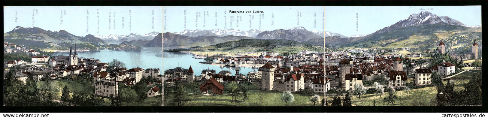 Klapp-AK Luzern, Panorama Mit Wallenstöcke Und Pilatus  - Lucerne