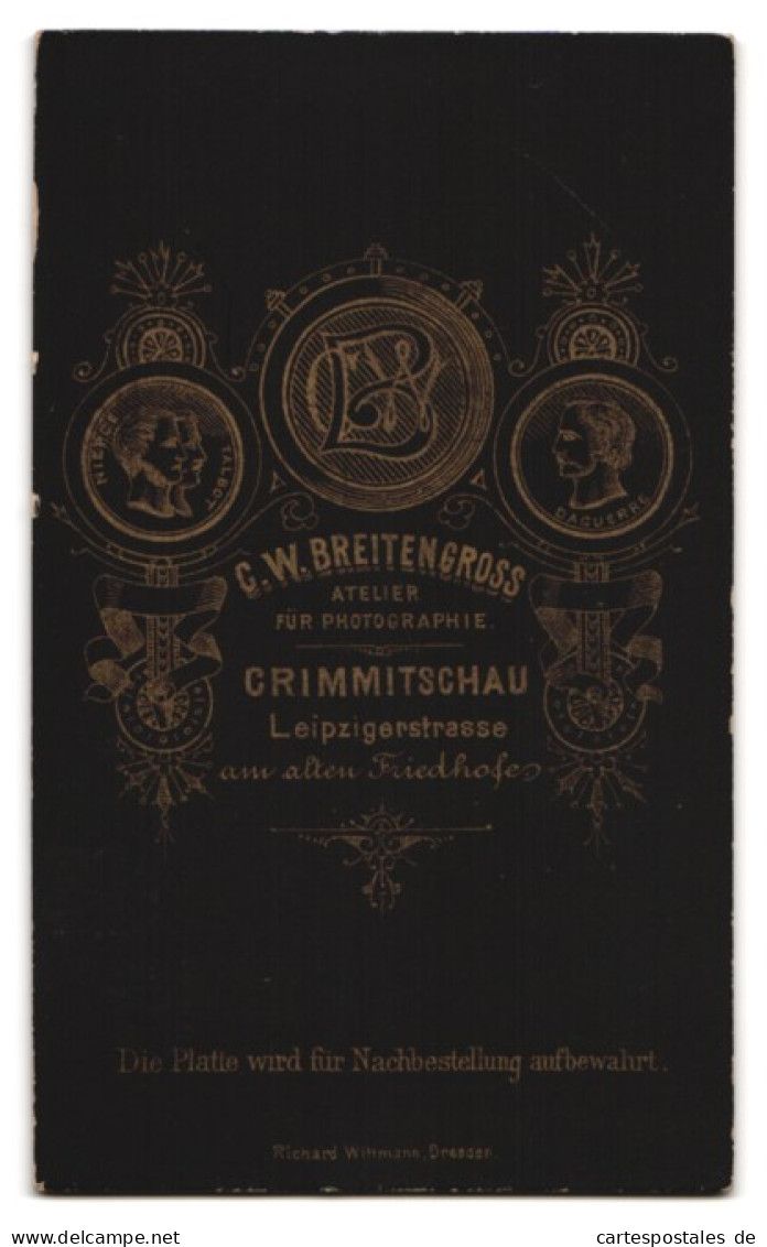 Fotografie C. W. Breitengross, Crimmitschau, Leipzigerstrasse, Vollbärtiger Alter Mann Mit Dem Blick Zur Seite  - Anonymous Persons