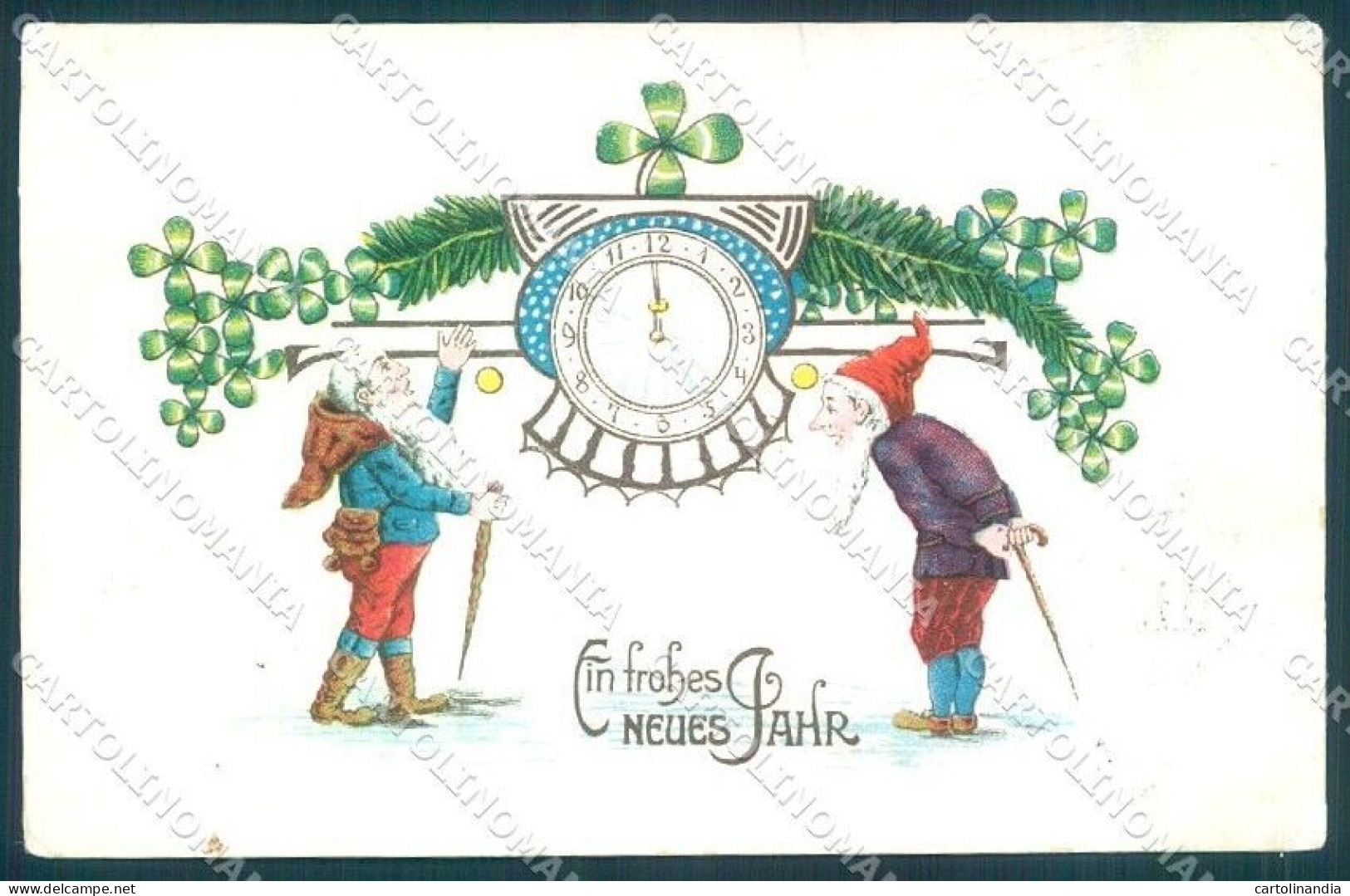 New Year Gnome Four Leaf Clover Serie 231 CREASED Cartolina Postcard TW1511 - Altri & Non Classificati