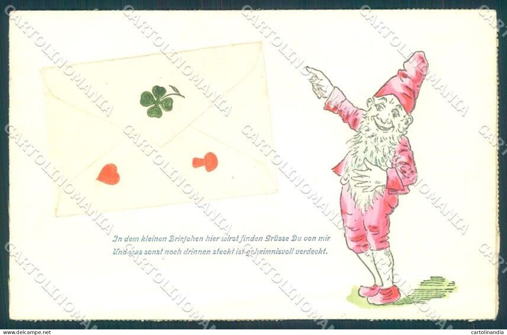 Greetings Augurali Gnome Letter Mushroom Four Leaf Clover ABRADED Pc TW1504 - Otros & Sin Clasificación