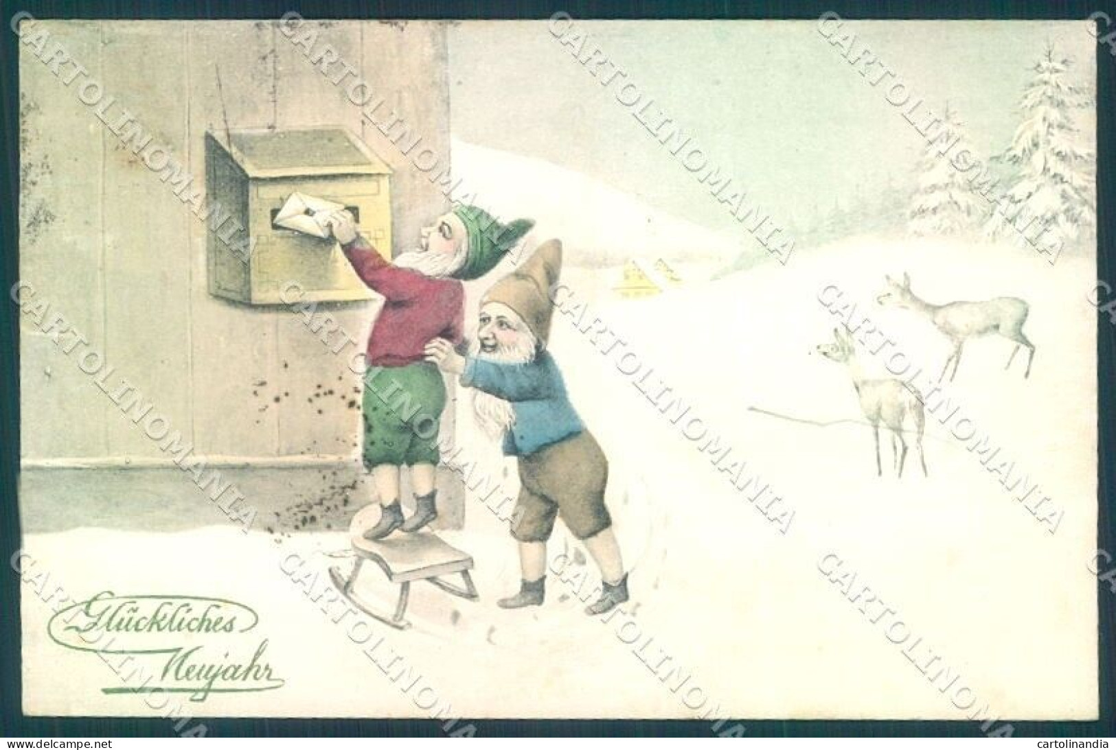 New Year Gnome Mail Box Sleigh VK Vienne 5282 Cartolina Postcard TW1518 - Otros & Sin Clasificación