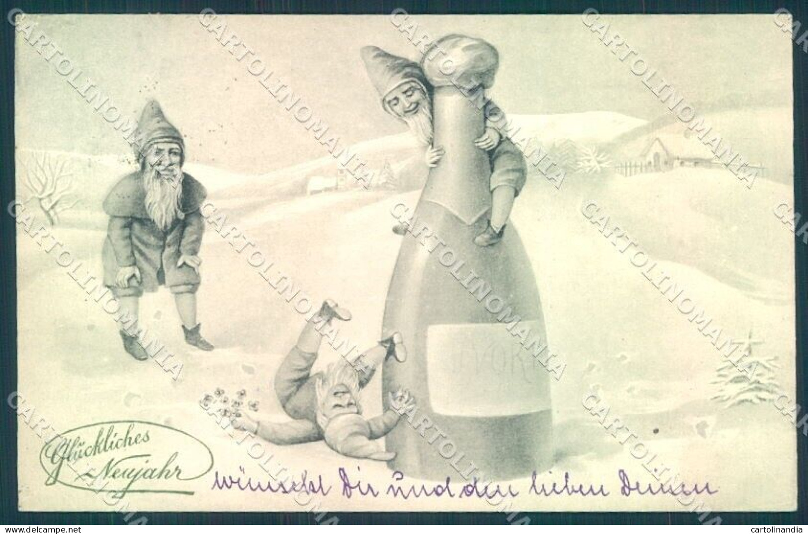 New Year Gnome Four Leaf Clover Toasting VK Vienne 5282 Postcard TW1497 - Otros & Sin Clasificación