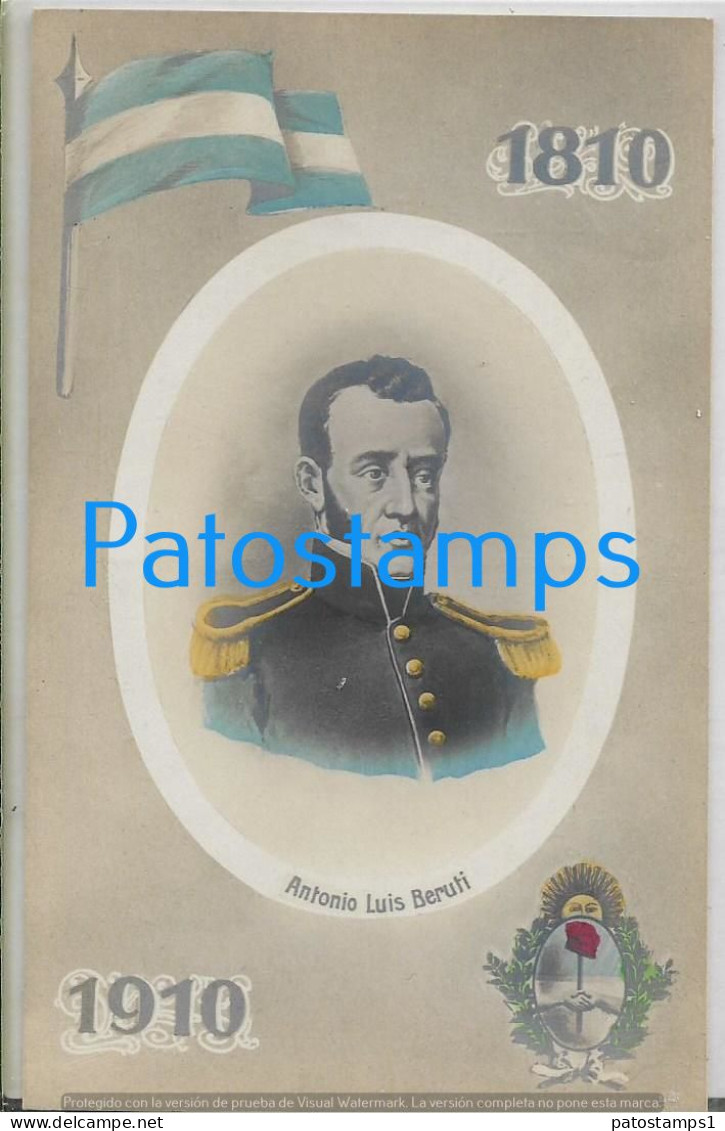 227254 ARGENTINA CENTENARY CENTENARIO PATROTIC FLAG HERALDRY PROCER ANTONIO LUIS BERUTI POSTAL POSTCARD - Argentina