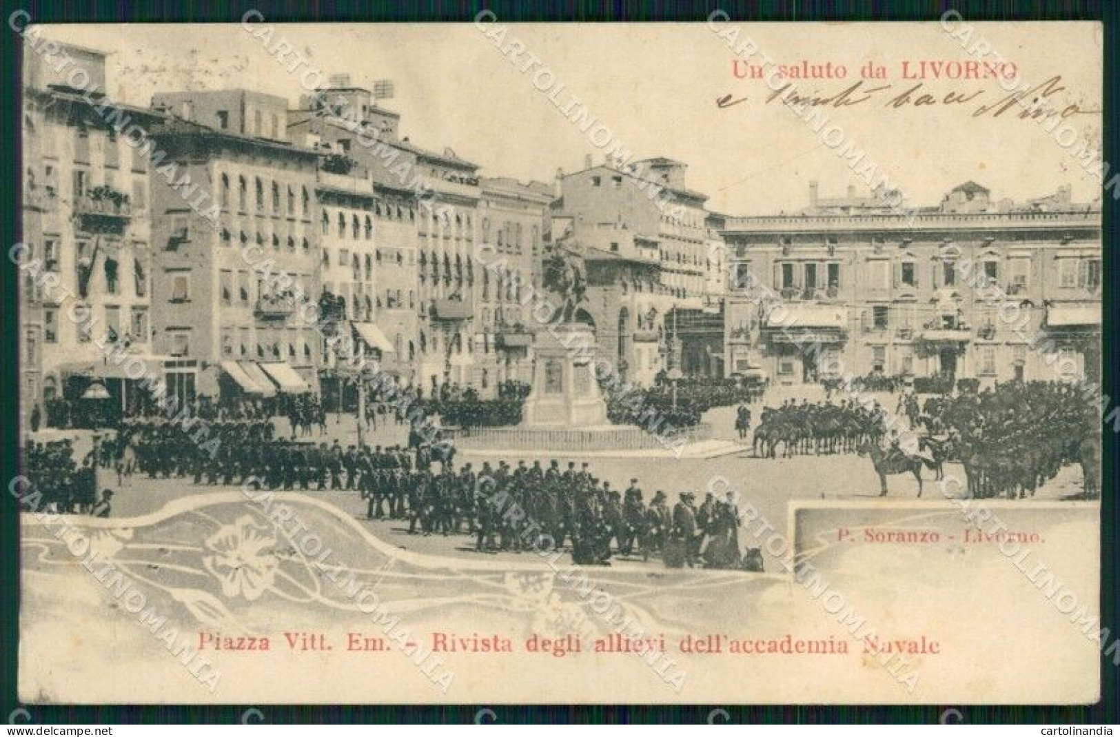 Livorno Città Piazza Vittorio Emanuele Militari PIEGA Cartolina WX1805 - Livorno