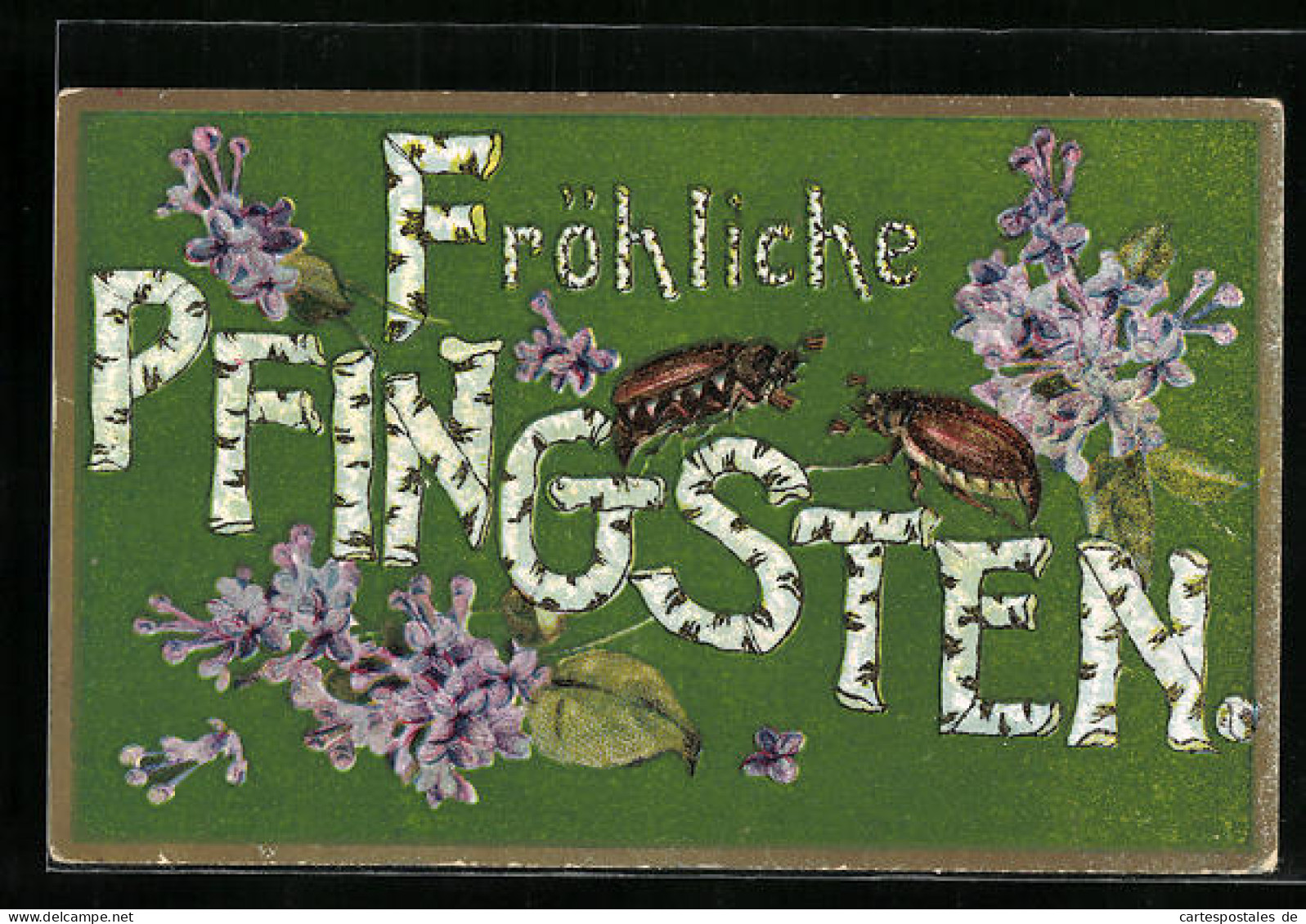 Präge-AK Zwei Maikäfer Und Fliederblüten, Pfingstgruss  - Insects