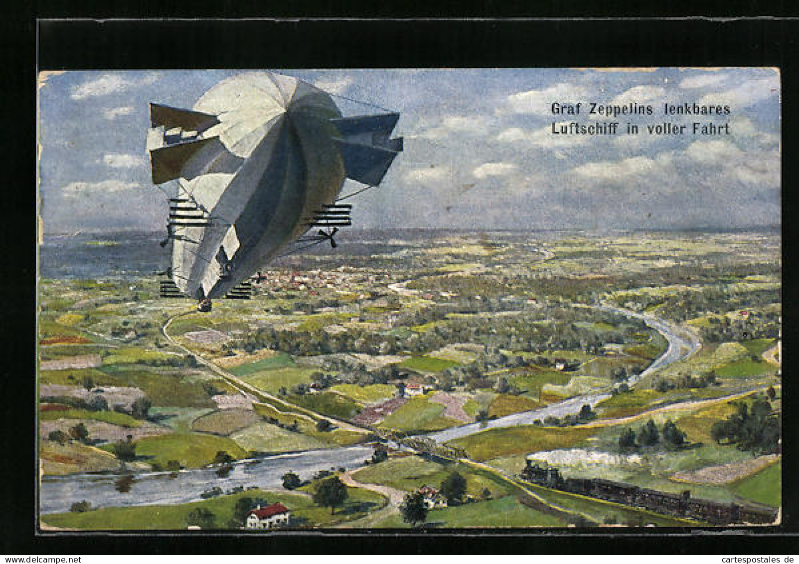 Künstler-AK Graf Zeppelins Lenkbares Luftschiff In Voller Fahrt  - Zeppeline