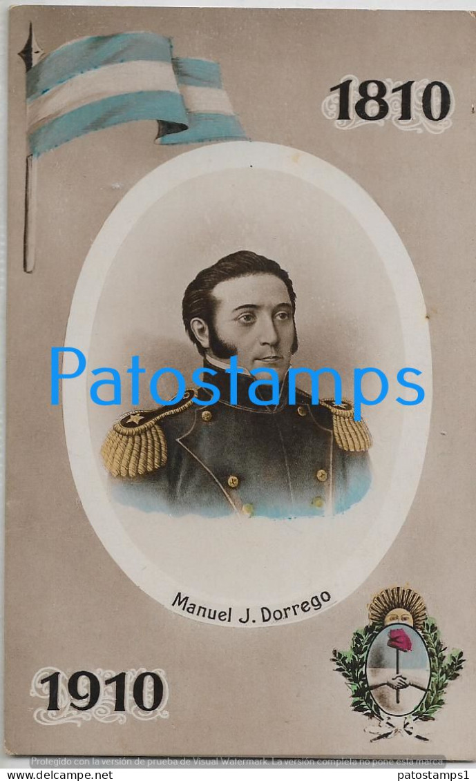 227256 ARGENTINA CENTENARY CENTENARIO PATROTIC FLAG HERALDRY PROCER MANUEL J. DORREGO  POSTAL POSTCARD - Argentine