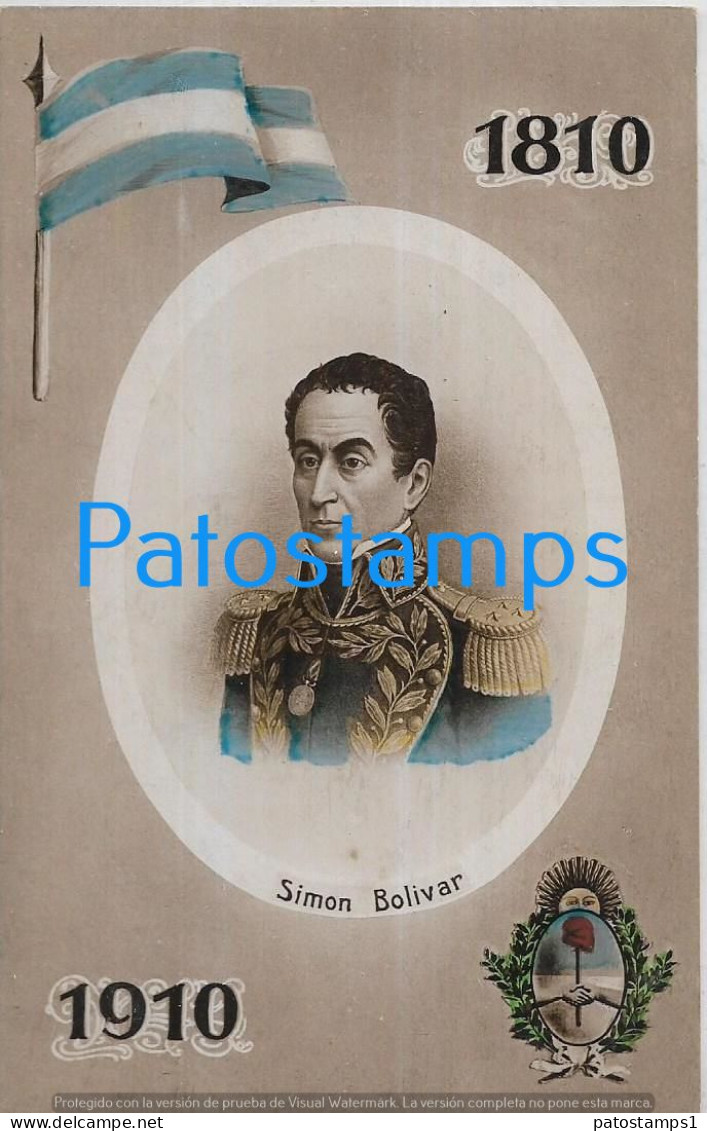 227261 ARGENTINA CENTENARY CENTENARIO PATROTIC FLAG HERALDRY PROCER SIMON BOLIVAR POSTAL POSTCARD - Argentinië