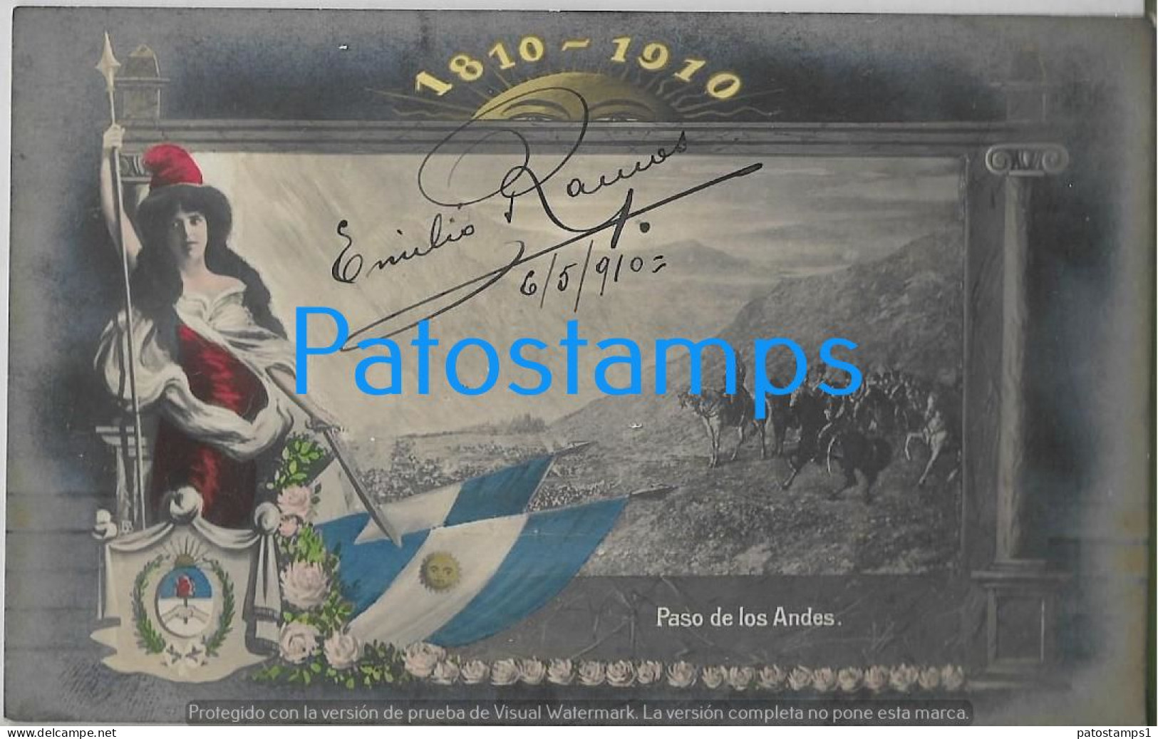 227262 ARGENTINA CENTENARY CENTENARIO PATROTIC FLAG HERALDRY PASO DE LOS ANDES  POSTAL POSTCARD - Argentine