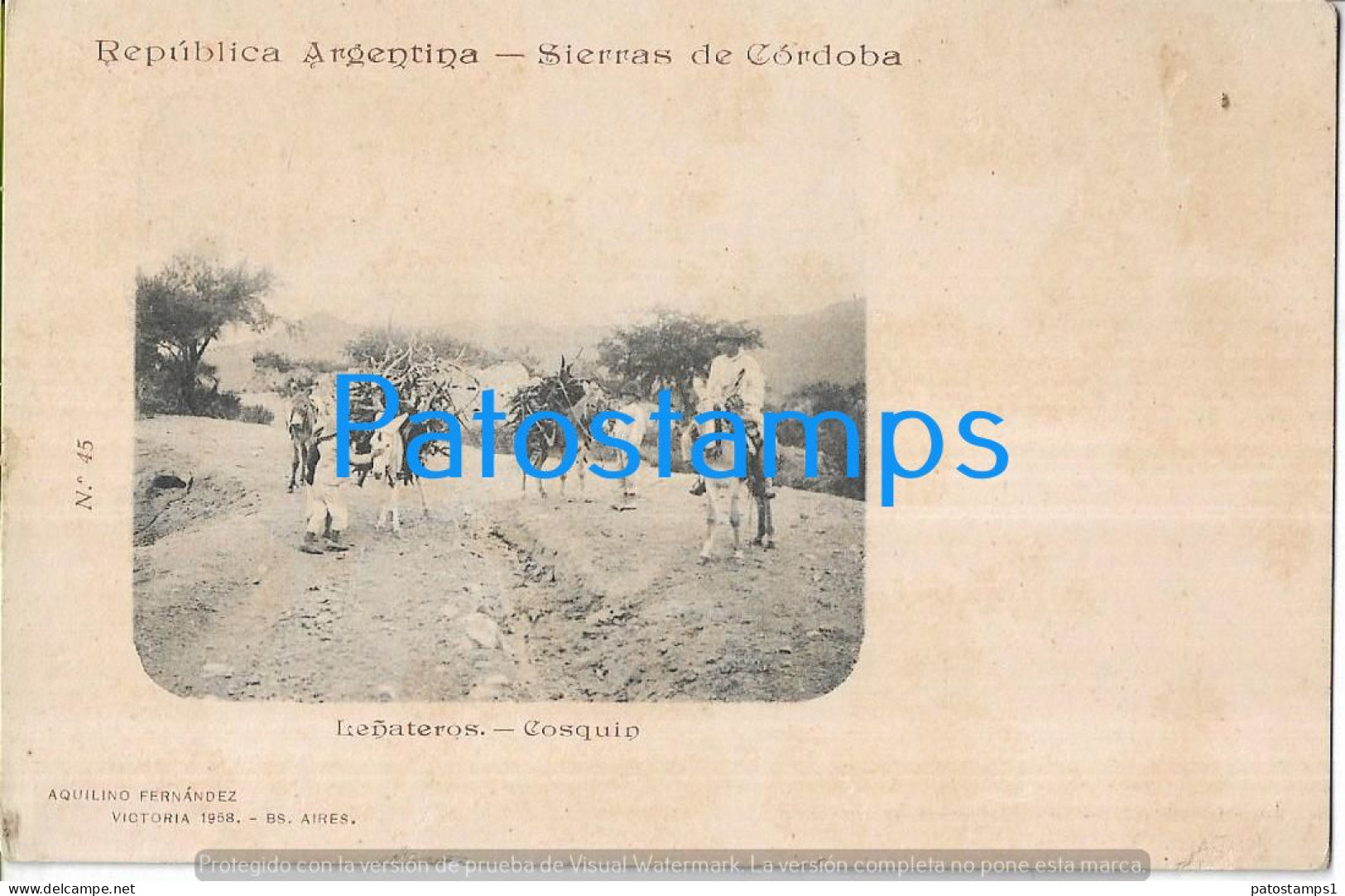 227273 ARGENTINA CORDOBA COSQUIN COSTUMES LEÑEROS SPOTTED COLECCION AQUILINO FERNANDEZ POSTCARD - Argentine