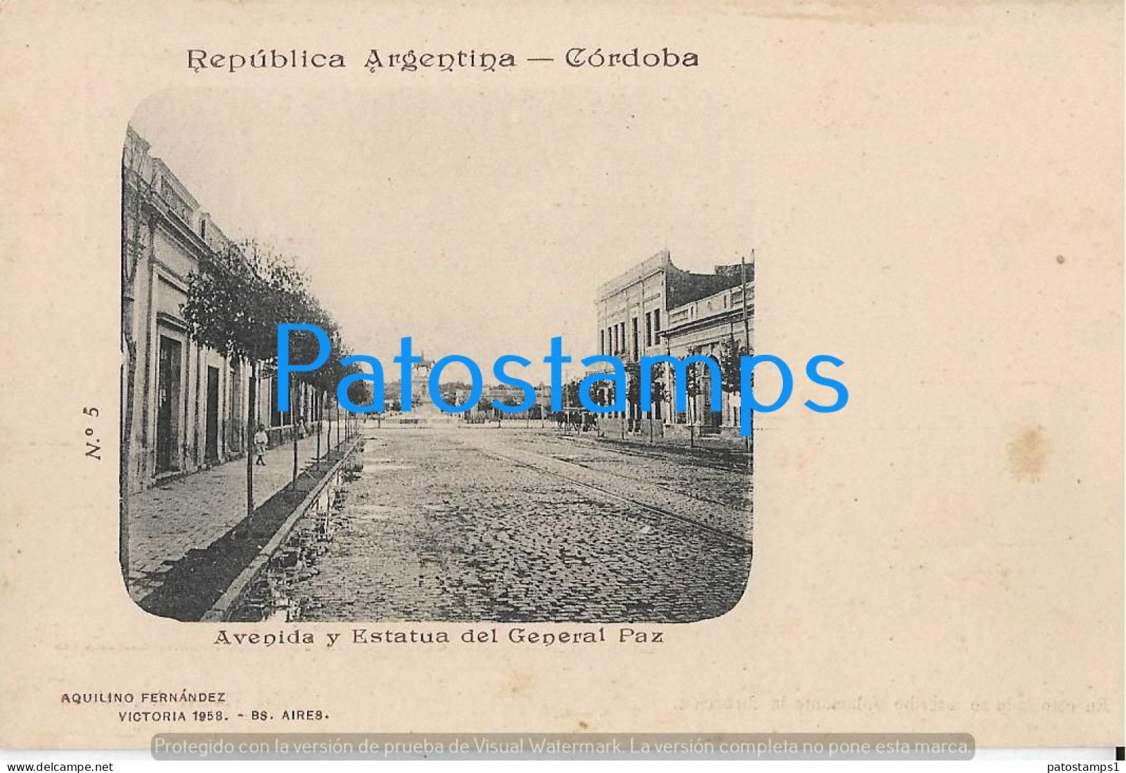 227274 ARGENTINA CORDOBA AVENIDA Y ESTATUA DEL GRAL PAZ SPOTTED COLECCION AQUILINO FERNANDEZ POSTCARD - Argentina