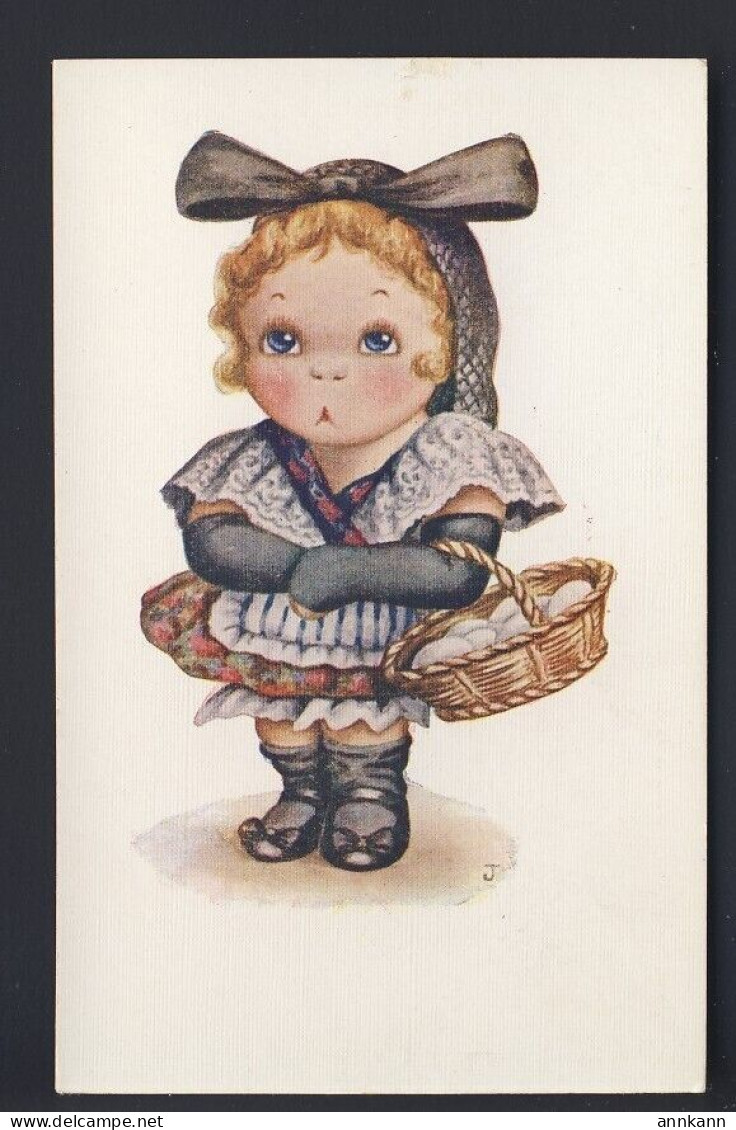 J. Ibañez Artist - LITTLE GIRL With A Basket Of Fresh Eggs - Spain - Children's Drawings