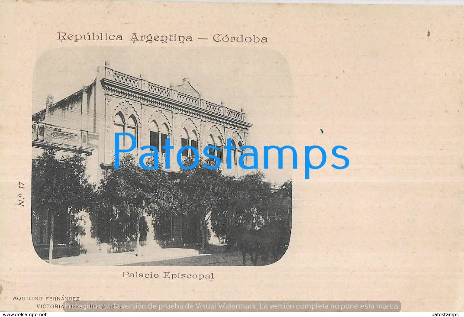 227277 ARGENTINA CORDOBA PALACIO EPISCOPAL COLECCION AQUILINO FERNANDEZ POSTCARD - Argentinië