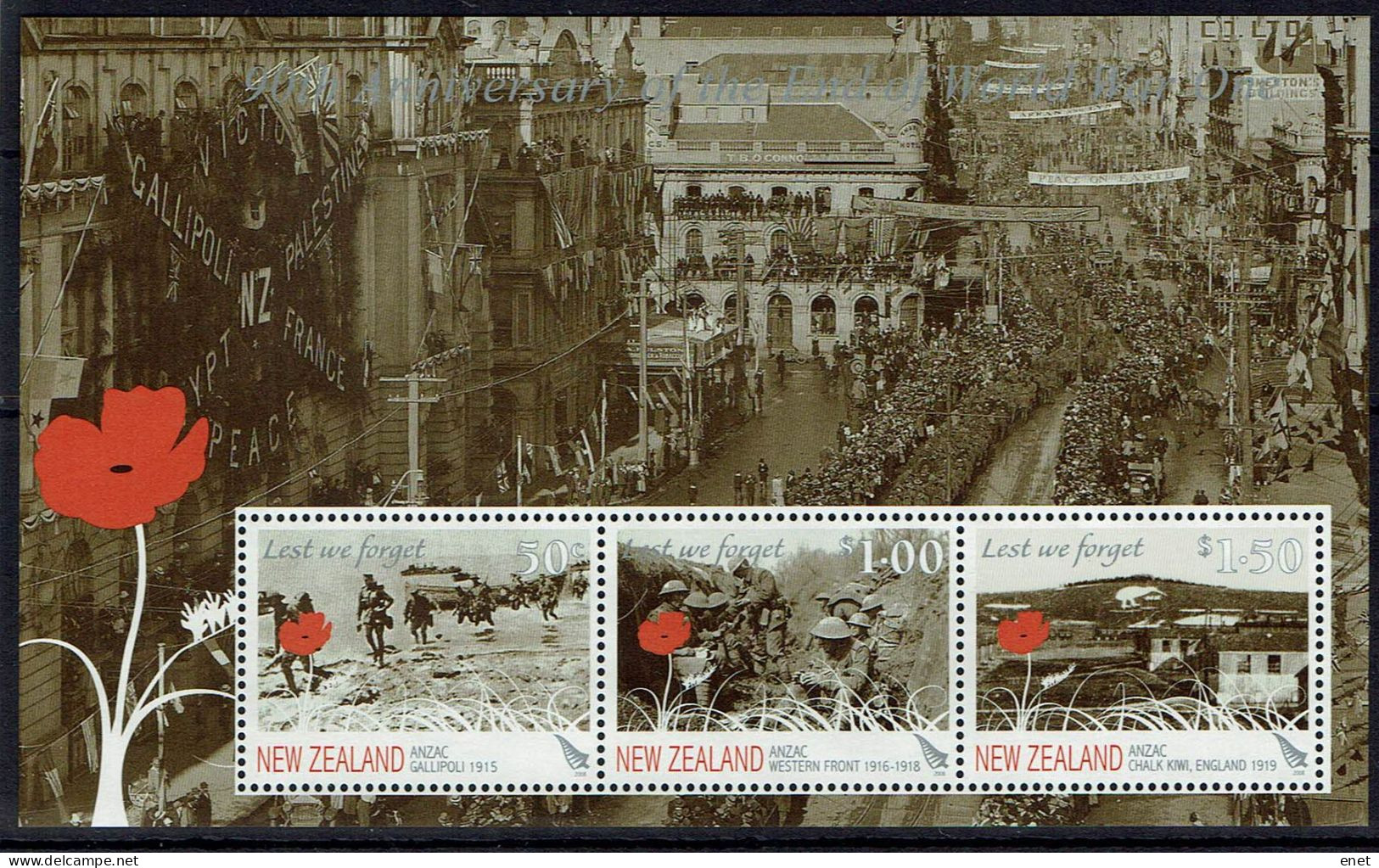 Neuseeland - New Zealand 2008 - Beendigung Der Ersten Weltkrieges - MiNr 2490+2492/93 BL235 - Guerre Mondiale (Première)