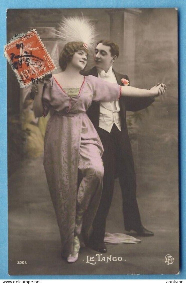 DANCE - Couple - Woman & Man Dancing The Tango - 1916 RPPC - Baile