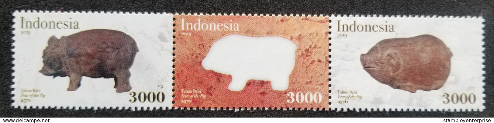 Indonesia Year Of The Pig 2019 Lunar Chinese Zodiac (stamp) MNH *embossed *unusual - Indonesia