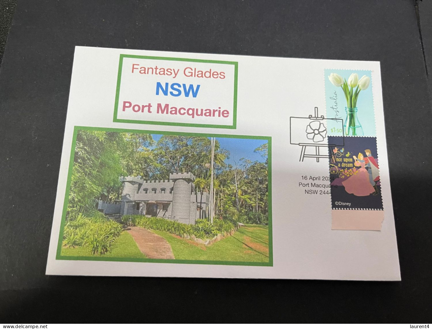 18-4-2024 (2 Z 22) Fantasy Glades - Port Macquarie - Sleeping Beauty (with Newly Issued Australian Stamp) - Donne Celebri