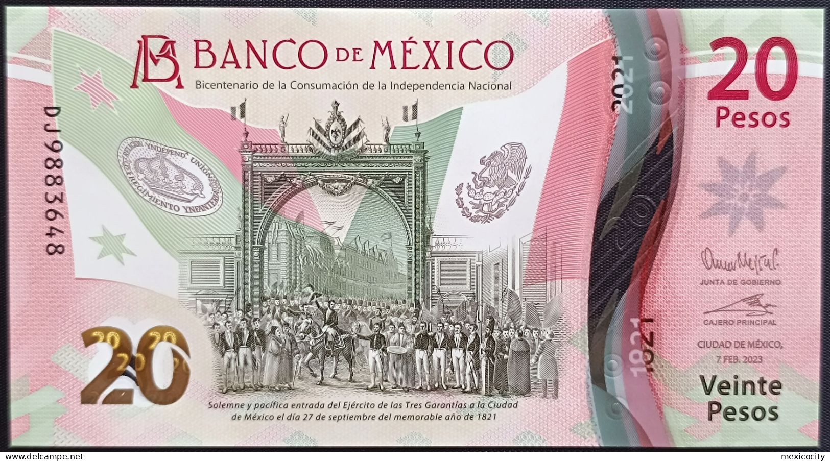 MEXICO $20 ! SERIES DJ NEW 7-FEBR-2023 DATE ! Omar Mejia Sign. INDEPENDENCE POLYMER NOTE Read Descr. For Notes - Mexico