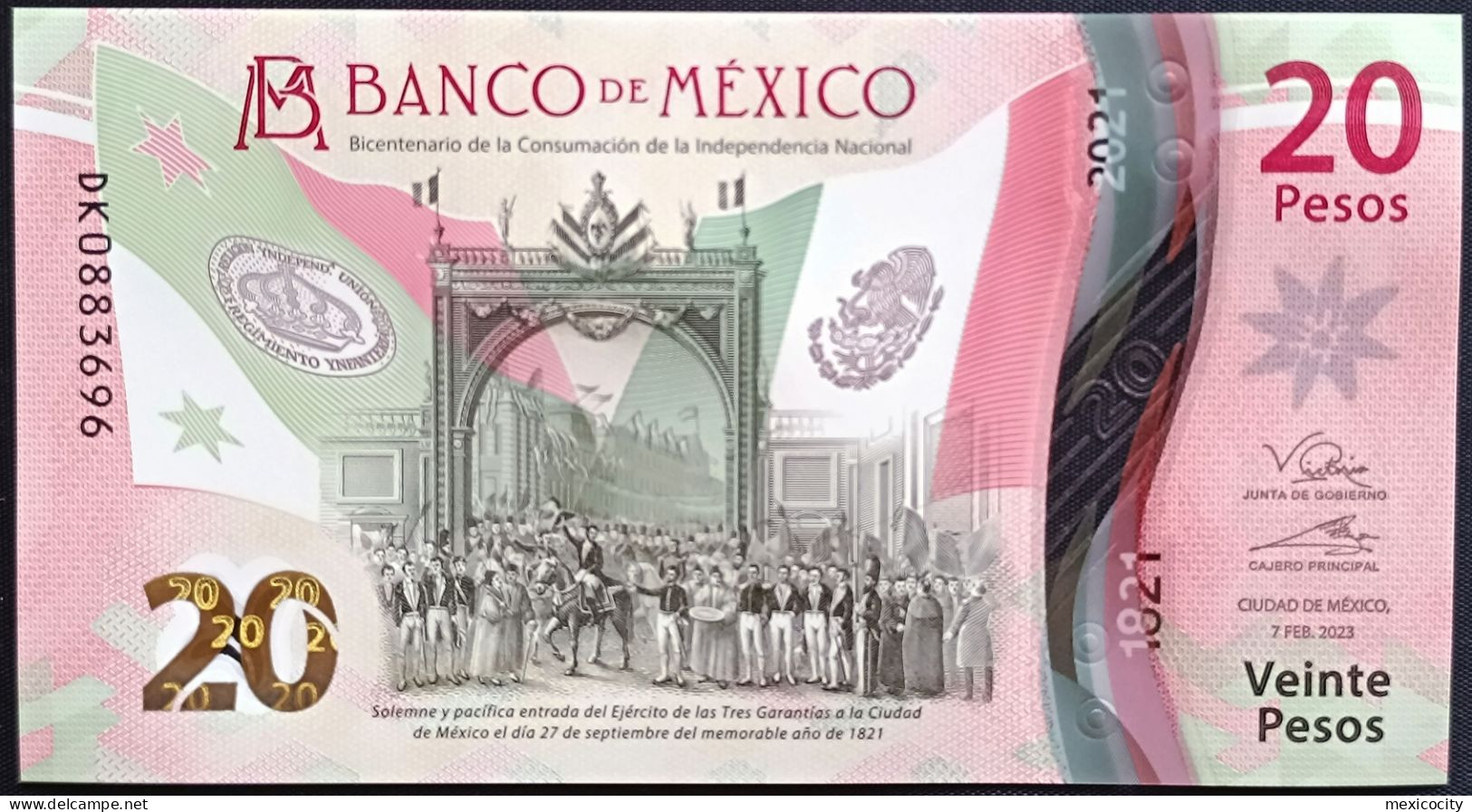 MEXICO $20 ! SERIES DK NEW 7-FEBR-2023 DATE ! Victoria Rod. Sign. INDEPENDENCE POLYMER NOTE Read Descr. For Notes - Messico