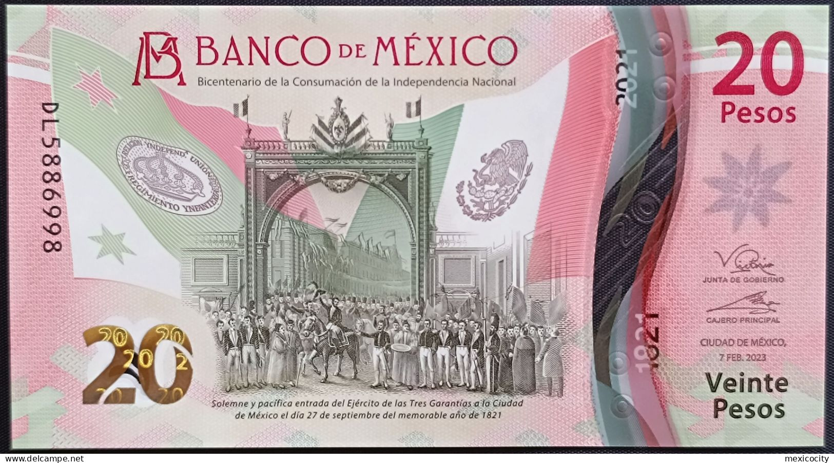 MEXICO $20 ! SERIES DL NEW 7-FEBR-2023 DATE ! Victoria Rod. Sign. INDEPENDENCE POLYMER NOTE Read Descr. For Notes - Mexiko