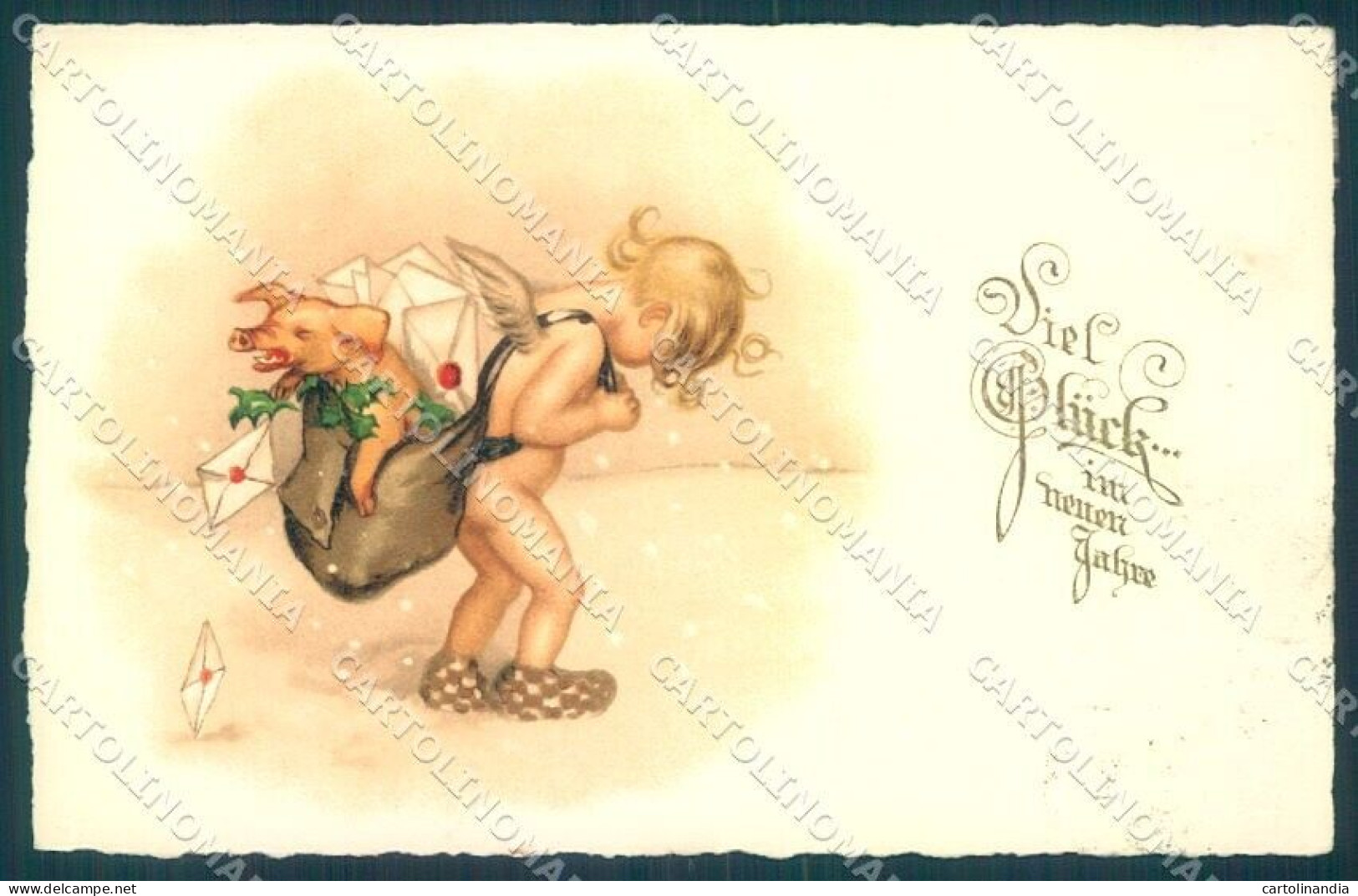 New Year Pig Angel Baby Santa Snow Pittius Cartolina Postcard TW1409 - Autres & Non Classés