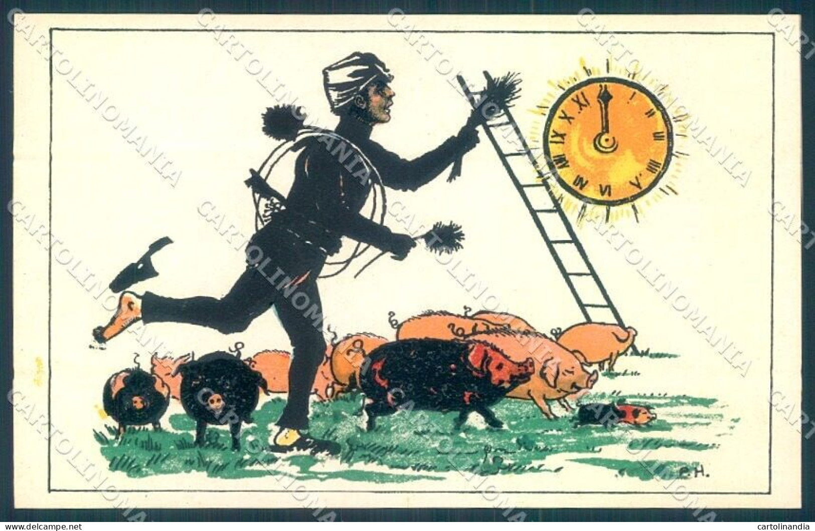 Artist Signed PH New Year Pig Chimney Sweep Serie 103 Cartolina Postcard TW1404 - Autres & Non Classés