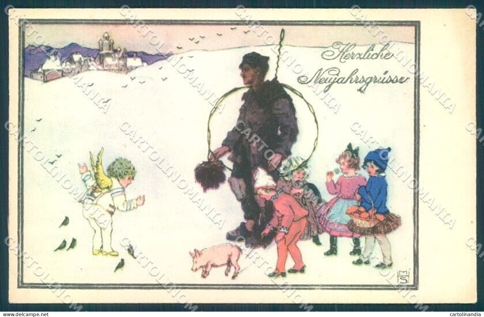 Artist Signed MHS New Year Pig Angel Chimney Sweep Child BKWI 3140-4 Pc TW1403 - Other & Unclassified