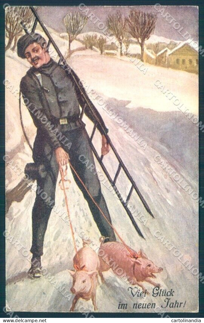 New Year Pig Chimney Sweep CH Vienne Serie 2439 Cartolina Postcard TW1397 - Other & Unclassified