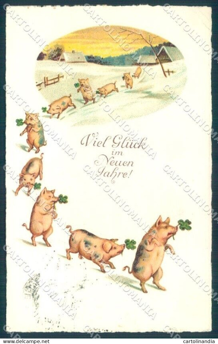 New Year Pig Four Leaf Clover Serie 2091 Cartolina Postcard TW1449 - Autres & Non Classés