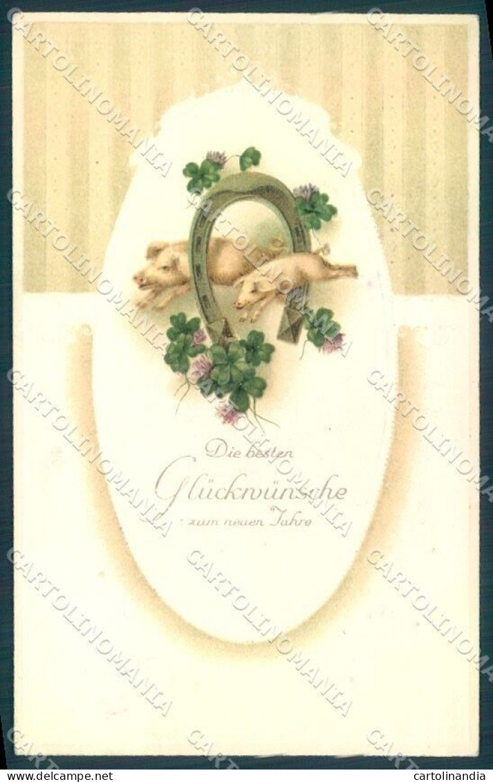 New Year Pig Horseshoe Four Leaf Clover Relief MSiB Serie 1157 Postcard TW1446 - Other & Unclassified