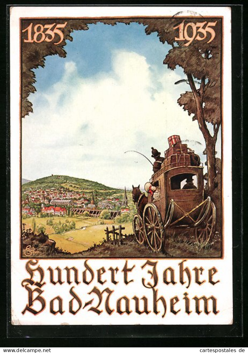 Künstler-AK Bad-Nauheim, Hundertjahrfeier Der Stadt 1935, Kutsche Vorm Städtchen, Festpostkarte  - Bad Nauheim