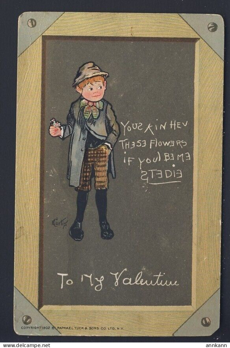 E. Curtis Artist - Chalkboard C.1902 TUCK - Boy Flowers - BLANK BACK - Other & Unclassified