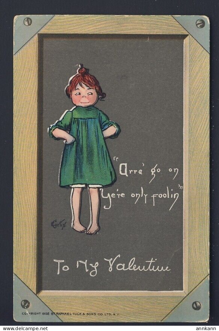 E. Curtis Artist - Chalkboard C.1902 TUCK - Girl Green Dress - BLANK BACK - Other & Unclassified