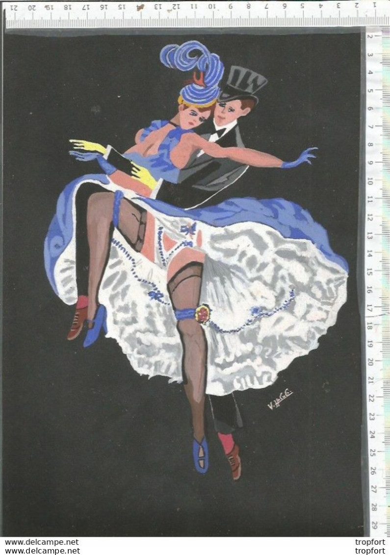 SUPERBE DESSIN Original PEINTURE Signée FRENCH CANCAN  Cabaret Théâtre Girl Danse Sexy Nu Froufrou - Dessins