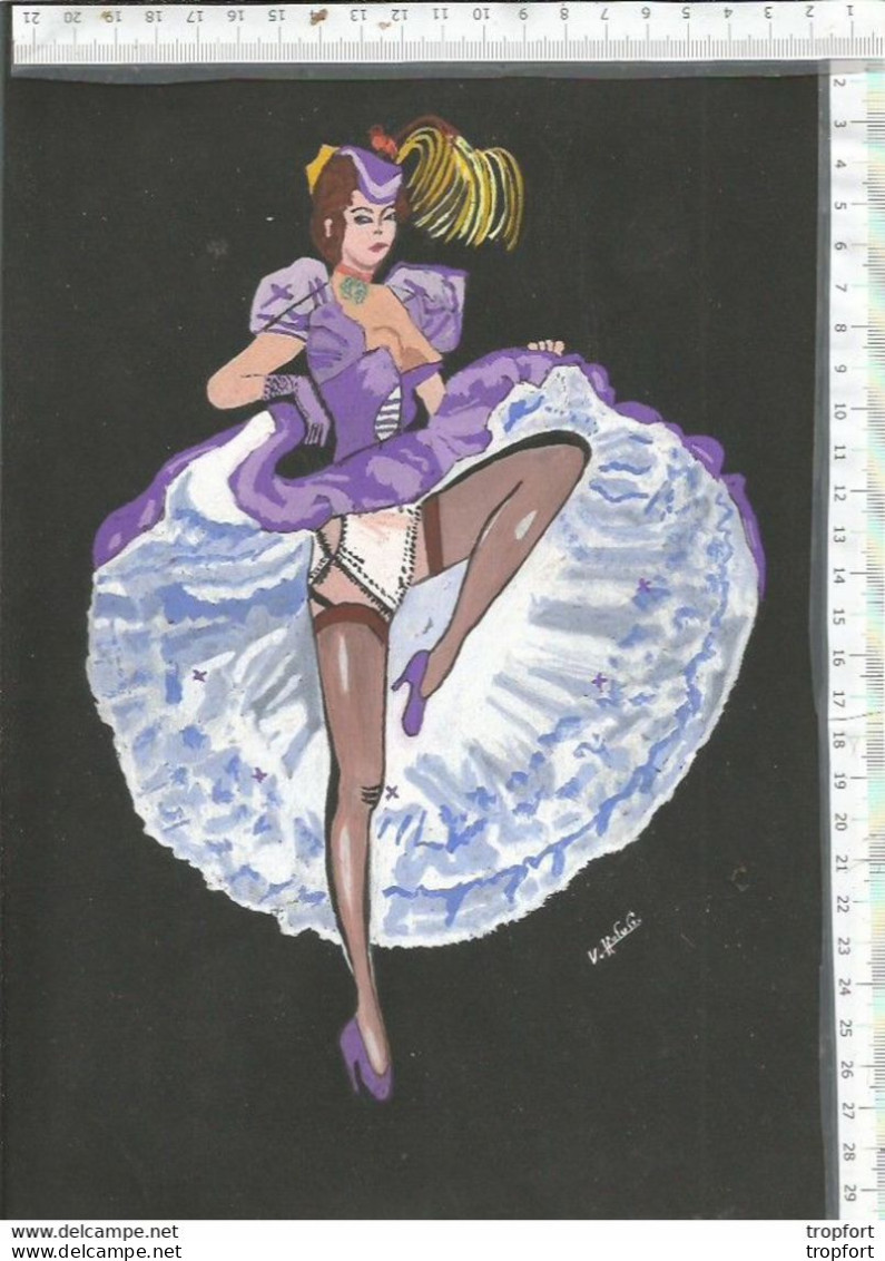 Original Drawing Painted Dance SUPERBE DESSIN Original PEINTURE Signée FRENCH CANCAN Cabaret Théâtre Girl Danse SEXY - Disegni