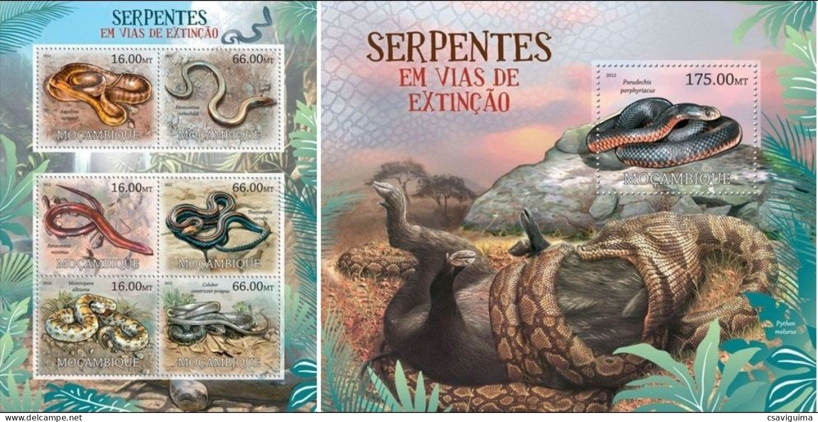 Mozambique - 2012 - Snakes - Yv 4731/36 + Bf 561 - Serpientes