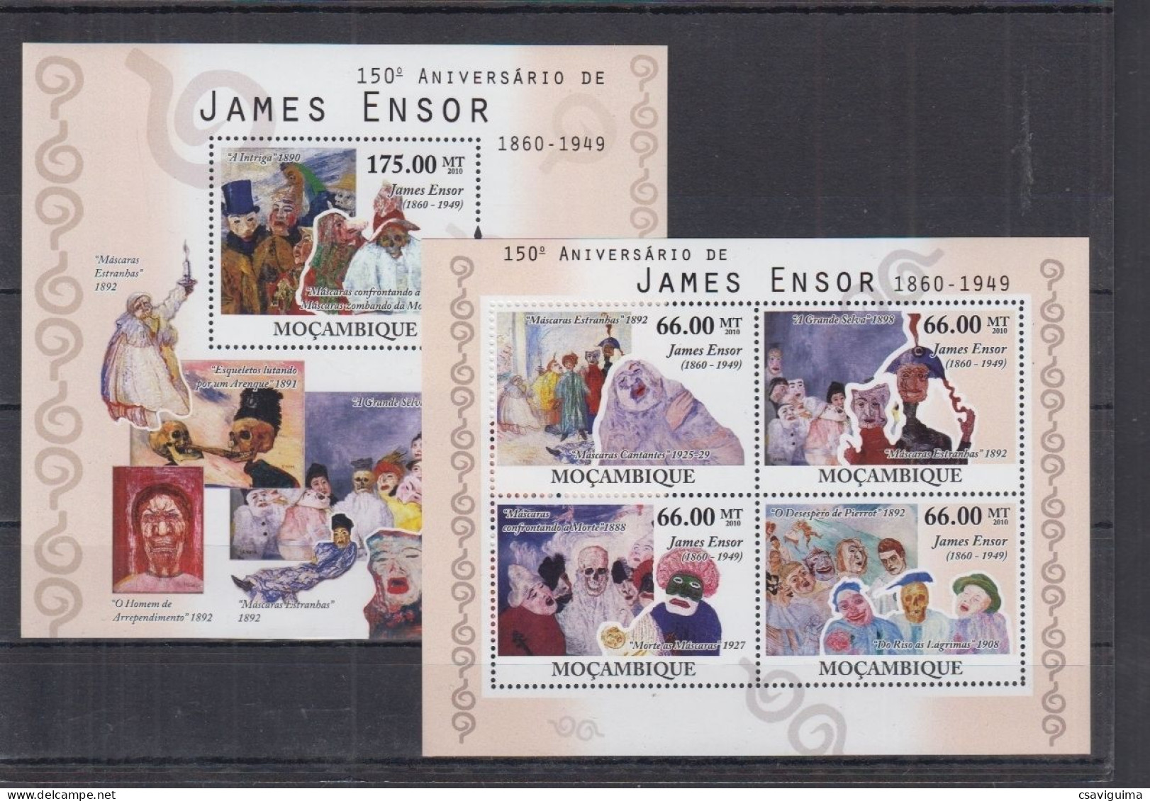 Mozambique - 2010 - Art James Ensor - Yv 3444/47 + Bf 333 - Andere & Zonder Classificatie