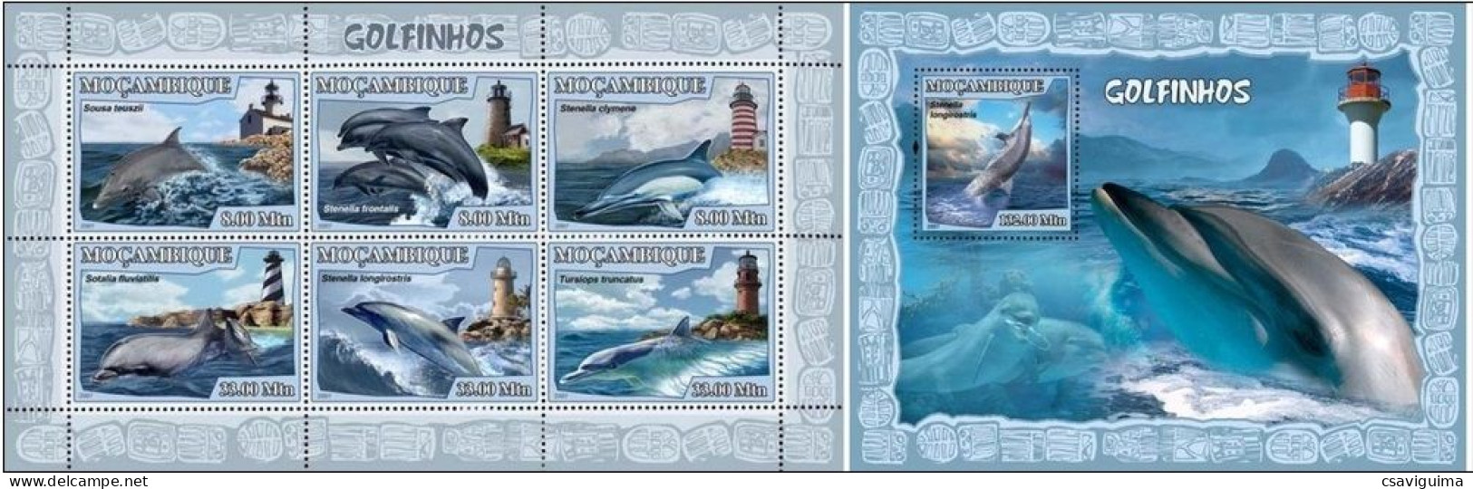 Mozambique - 2007 - Dolphin - Yv 2420/25 + Bf 164 - Dauphins