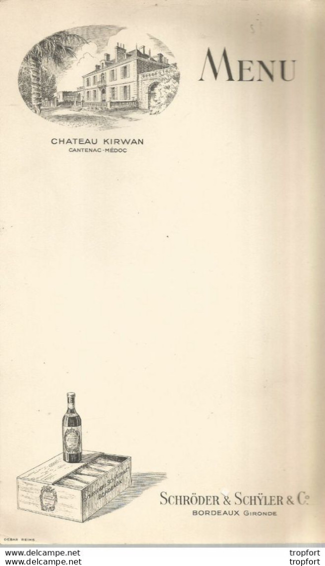 PZ / Menu Vierge Ancien CHATEAU KIRWANN CANTENAC MEDOC Bordeaux Vin Gironde SCHRODER SCHYLER - Menú